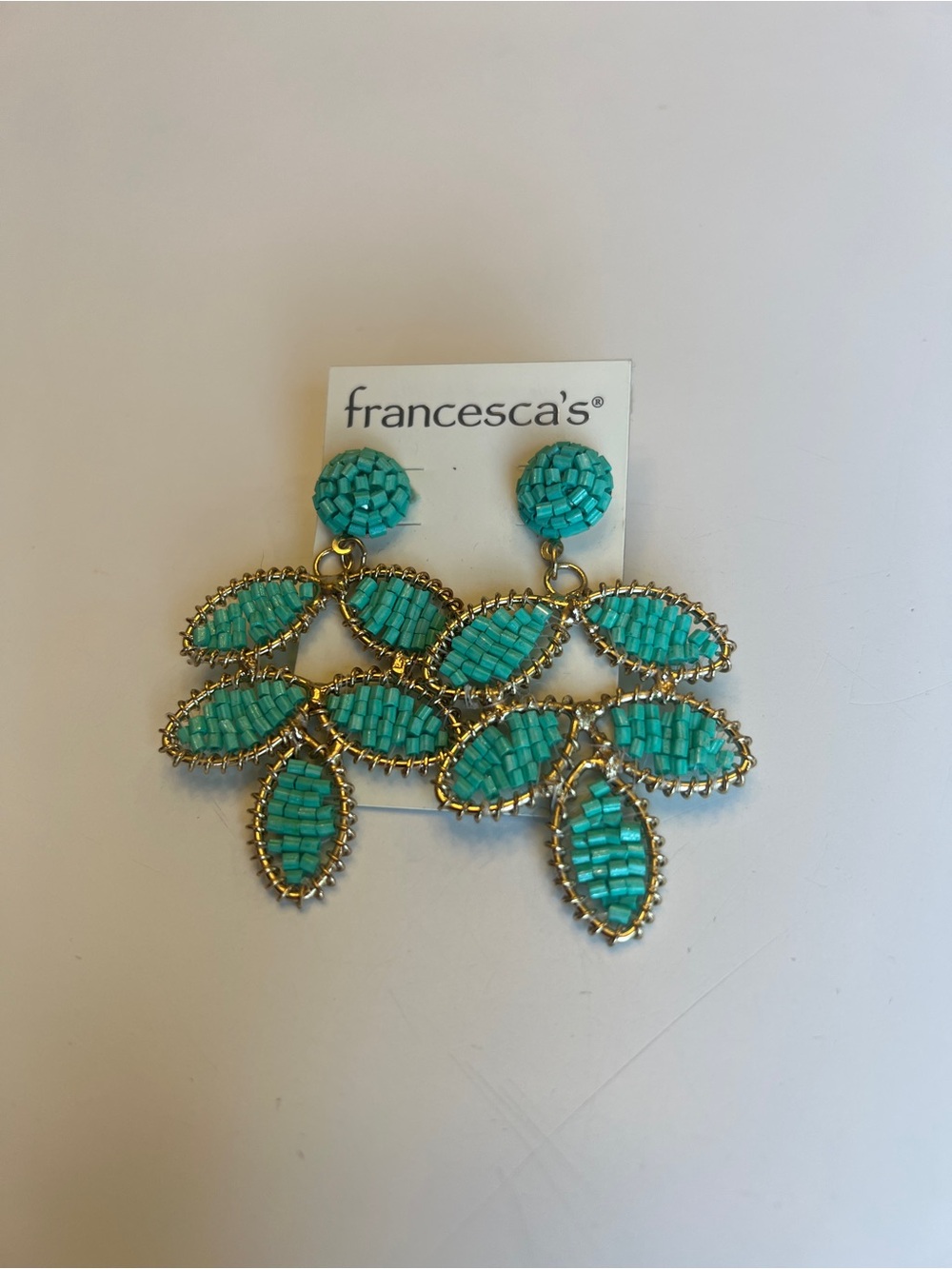 Francesca's Turquoise and Gold Beaded Leaf Earrings